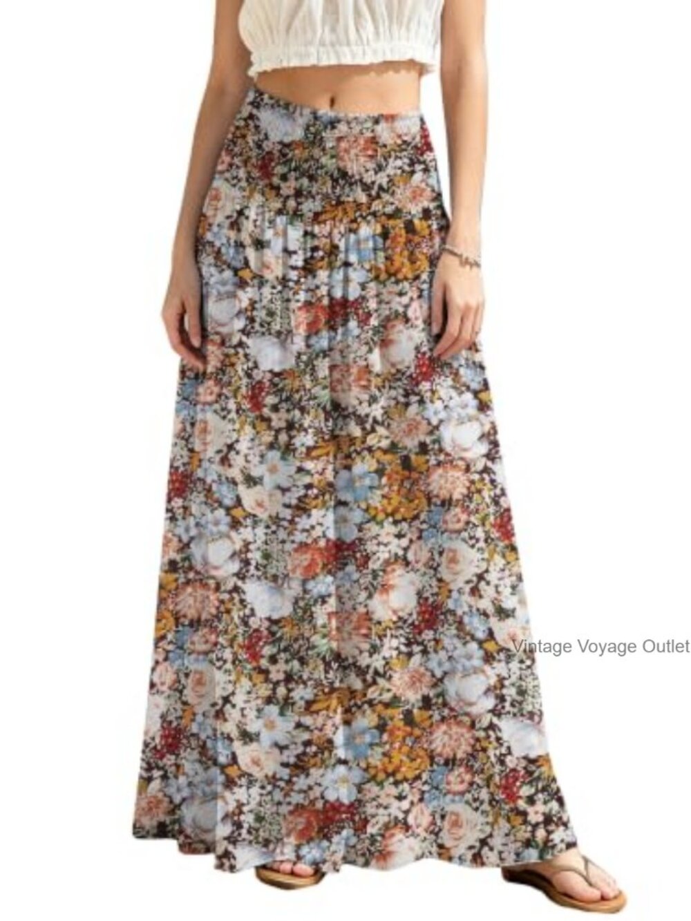 Women's Maxi Skirt Smocked High Waist Flowy Boho Polyester A-Line